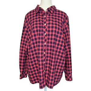 Talbots Button Front Top Blouse Pink Blue Plaid 2XP Preppy Career Casual